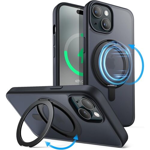 JGD-Coque Anneau Rotatif à 360 Degrés pour iPhone 15 6,1 Pouces Compatible avec MagSafe, Housse Étui Fine Antichoc avec Support & Porte-Anneau (Noir)