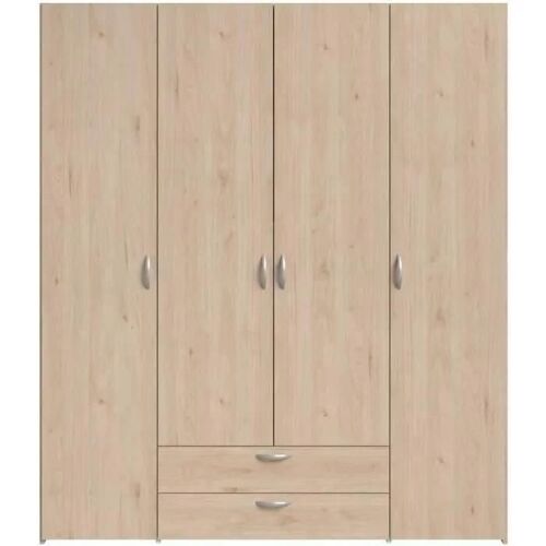 Armoire chambre VARIA - Panneaux de particules - Décor chene et blanc - 4 portes + 2 tiroirs - L 159,9 cm x P 51,3 cm x H 185 c
