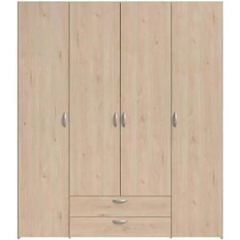 Armoire Chambre Varia - Panneaux De Particules - Décor Chene Et Blanc - 4 Portes + 2 Tiroirs - L 159,9 Cm X P 51,3 Cm X H 185 C
