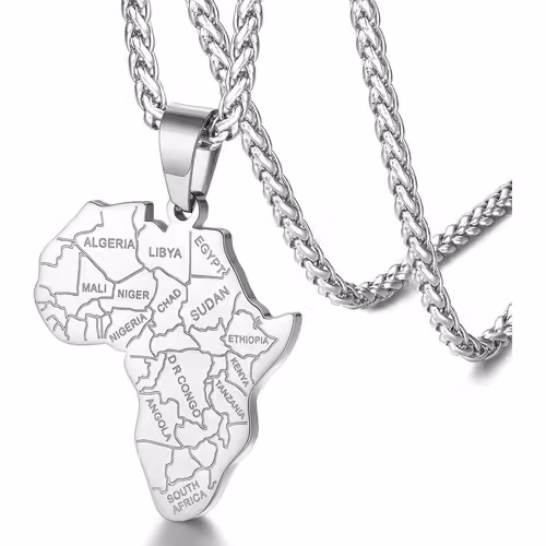 Kal-Collier Homme Egyptien Carte Afrique Or Collier Africain Acier Inoxydable Bijoux Porte Bonheur Femme Enfant Fille Chaîne Réglable 55+5cm