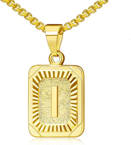 Kal-Collier Lettre Pendentif Nom Initiale Alphabet Lettre A-Z,Collier Carré En Acier Inoxydable Avec Chaîne D'oreille De Blé 56 Cm Pour Femme Et Homme,Couleurs Disponibles En Argent Et Doré