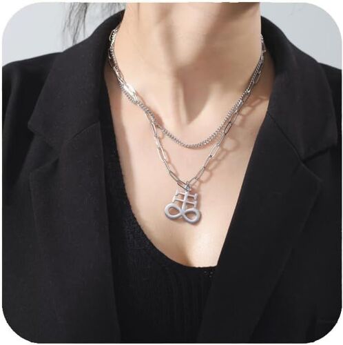 Kal-Léviathan Croix Collier Pour Femmes Hommes Couches Satanique Symbole Collier En Acier Inoxydable Croix Pendentif Satan Église Bijoux