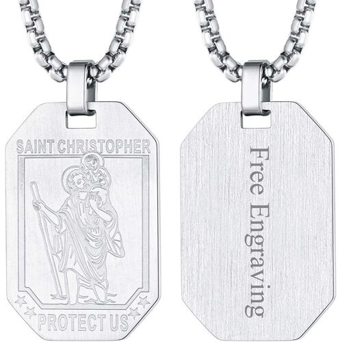 Kal-Médaille Saint Christophe Femme Homme Pendentif St Patrons Catholique Religieux Collier Amulette De Protection Plaqué Or/Noir/Acier Inoxydable Bijoux Porte Bonheur (Boîte Cadeau)
