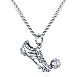 Kal-Colliers Pour Homme, Collier Homme Acier Inoxydable,Football Collier Homme Argent, Chaussures De Football Forme Pendentif, Hip Hop Pendentif, Cadeau Pour Les Hommes