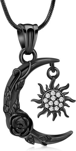 Kal-Collier Funéraire En Forme De Croissant De Soleil Et De Lune Pour Cendres, Croissant De Lune, Rose, Bijou De Crémation Pour Homme Et Femme