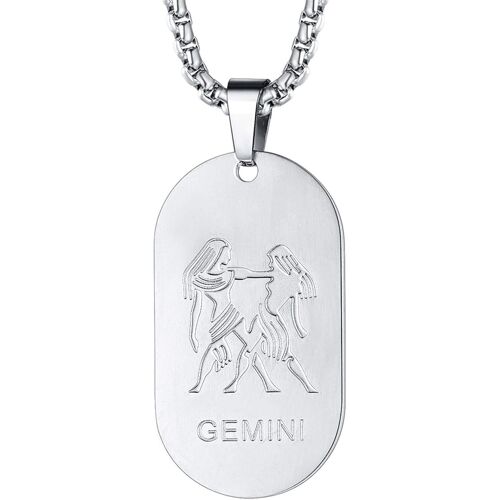 Kal-Collier Signe Astrologique Homme Femme Acier Inoxydable,Pendentif Plaque Militaire Zodiaque Avec Chaîne Réglable