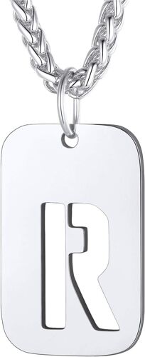 Kal-Collier Plaque Initiale En Acier Inoxydable Pour Homme, Chaîne Pendentif Dog Tag Avec L'alphabet Creux