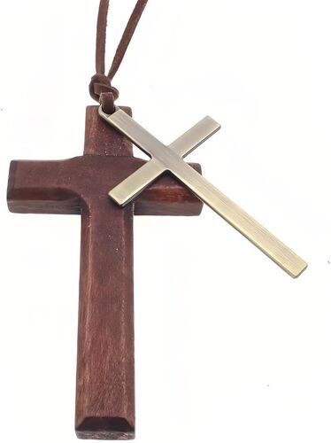 Kal-Pendentif Croix En Bois De Noyer Pour Hommes Femmes, Pendentif Croix Homme, Collier Boisé