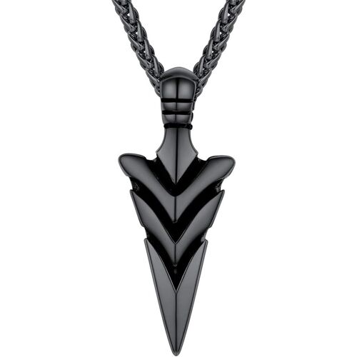 Kal-Pendentif Flèche Homme Noir Punk Style Collier Tiangle Inversé Pour Garçon