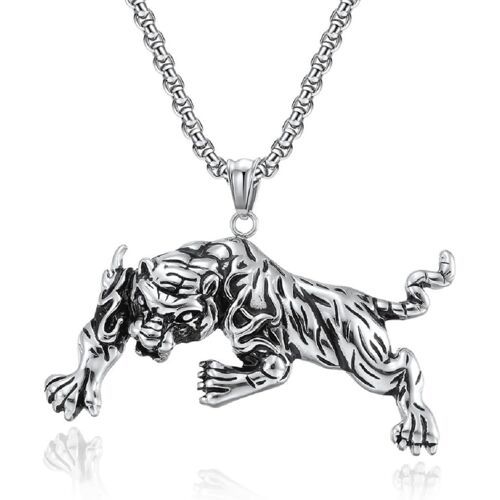 KAL-Pendentif Tigre Rugissant En Argent, Collier Punk Tigre Roi Pour Hommes, Collier Animal Tigre Gothique Bijoux Tigre Roche, Collier Tigre Rappeur Collier Pendentif Animal Tigre Classique Pour Garç
