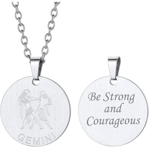 Kal-Collier Signe Astrologique Personnalisé Prénom & Photo, Pendentif Médaillon/Plaque Zodiaque Acier Inoxydable(Boîte Cadeau)