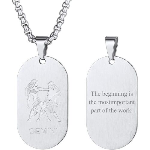 Kal-Collier Signe Astrologique Personnalisé Prénom & Photo, Pendentif Médaillon/Plaque Zodiaque Acier Inoxydable(Boîte Cadeau)