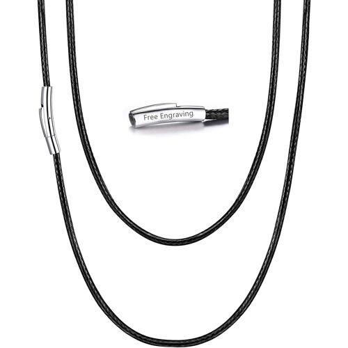 Kal-Largeur 2mm/3mm-Chaîne Homme Cuir Cordon Noir Homme Collier Cordon Fermoir Acier Inoxydable Bijoux Tendance Simple Pour Homme Femme 41cm/46cm/51cm/55cm/61cm/66cm/71cm/76cm