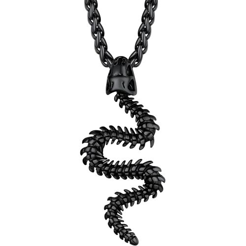 Kal-Collier Serpent Homme Acier Inoxydable 316l/Or/Noir,Pendentif Gothique Avec Chaîne Ajustable 55+5cm, Bijoux Punk Hip Hop Pour Garçon