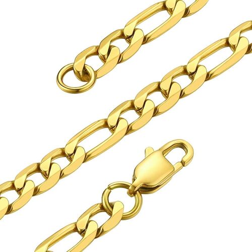 Kal-Goldchic Chaine Homme Acier Figaro/Cubain Collier Enfant Garçon Gourmette Maille Gros[Argenté/Plaqué Or-Largeur 4mm/6mm/9mm-Longueur 36/46/51/55/61/66/71/76cm] Punk Hip Hop Ras De Cou Pour Penden