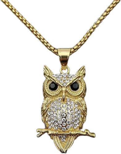 Kal-Pendentif Hibou Étincelant, Collier Oiseau Hibou Doré Pour Hommes, Collier Branche D'arbre Hibou Bijoux Hibou Scintillante, Collier Hibou Hip Hop Collier Pendentif Animal Hibou Classique Pour Gar