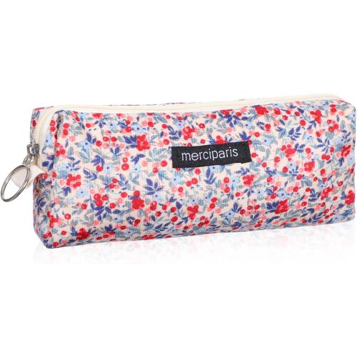 TIANYI-Petite trousse à crayons à motif floral rétro en velours côtelé doux pour le bureau, l'université, le maquillage pour femme, beige, Trousse à stylos rétro à motif floral