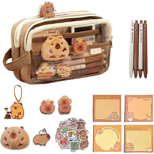 Kal-Capybara Trousse À Crayons Capybara Avec Grande Capacité,Trousse Crayon,Fourniture Scolaire Kawaii,Compartiments Transparents Pour Crayons,Articles De Toilette