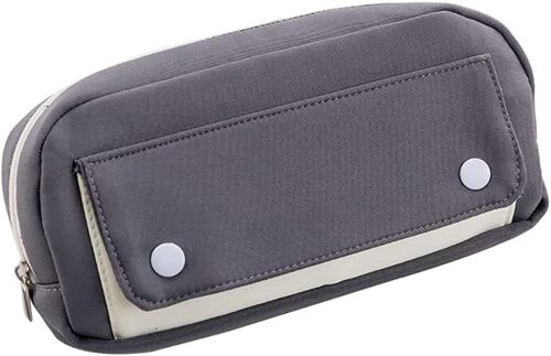 KAL-Grande Trousse À Crayons Mignonne Grande Capacité Trousse À Crayons En Toile Sac De Maquillage Sac De Voyage Organisateur De Cosmétiques Sac Gris