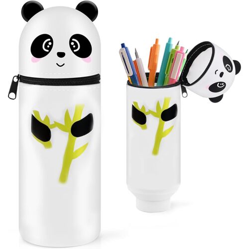 Kal-Kawaii Étui École 2 En 1 En Silicone Souple Motifs Coeur Et Bambou Sur Panda Dimensions 6.6x6.6x22 Cm Porte - Stylos Avec Fermeture Éclair Pour Crayons Marqueurs Fournitures Scolaires Bureau