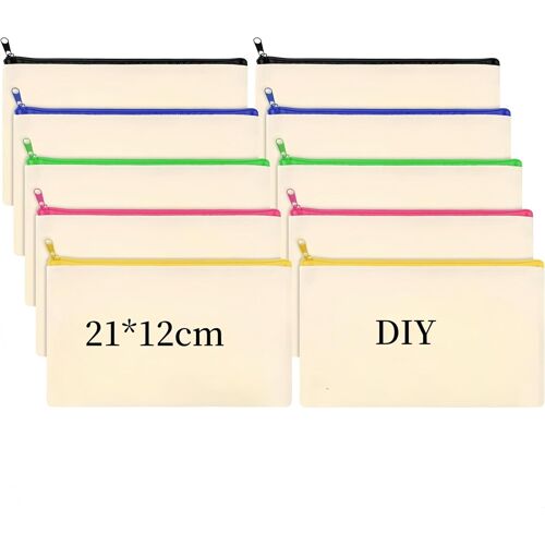 KAL-Lot De 10 Trousses En Tissu Vierge - Trousse De Maquillage - Trousse De Toilette Polyvalente - En Toile - Couleur