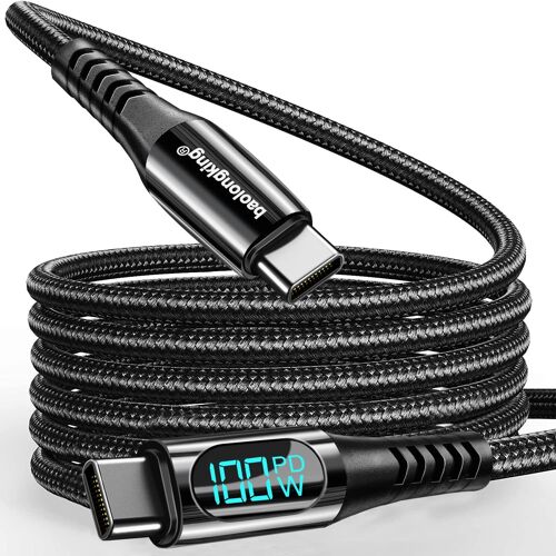 KAL-Câble Usb C Vers Usb C 100 W - 5 A - Écran Led Pd Qc5.0 Pps - Charge Super Rapide - Câble De Chargement En Nylon Tressé - 480 Mbps - Compatible Avec Ipad, Macbook, Samsung Galaxy Pixel Ps5 2 Mètr
