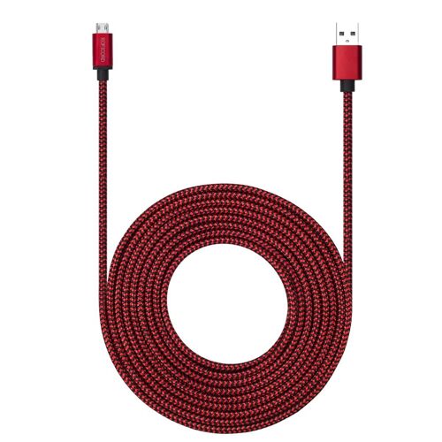 Câble micro USB de 4,6 m avec charge rapide 3 A, extra long et extrêmement durable en nylon tressé pour Galaxy S7/S6/J8/J7 Note 5, Kindle, LG, PS4, appareil photo, Xbox One et plus (rouge)
