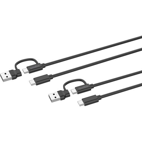 KAL-Stream Play & Charge Usb-C/Usb-A To Usb-C Controller Cable Set 3M - 2 Pièces Câble De Charge Pour Contrôleur Ps5 Xbox Switch, 3 Mètres, Charge Et Transfert De Données, Noir