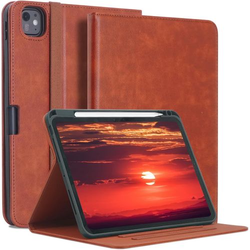 LORANKA-Coque pour iPad Pro 11 Pouces M4 2024 (5ème génération), étui en TPU avec Pencil Porte-Stylo,Brun