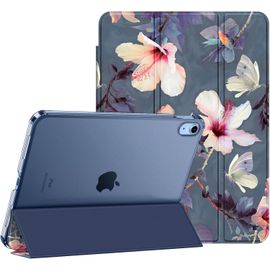 Coque Pour Ipad (A16) 11 Pouces 11Ème Génération 2025, Ipad 10Ème Génération 10.9 Pouces 2022 - Coque Arrière Rigide Transparente Givrée, Housse Fine Légère Etui Pliable, Fleur Hibiscus