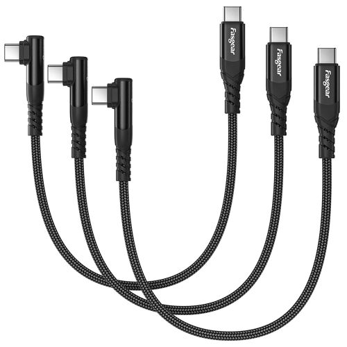 KAL-Lot De 3 Câbles Usb C Vers Usb C, 0,3 M, 60 W, Type C Vers Type C, Angle Droit De 90 Degrés, Charge Rapide Pd, Compatible Avec Galaxy S22, S21, S20, Mac-Book, I-Pad Pro, I-Pad Air (Noir)
