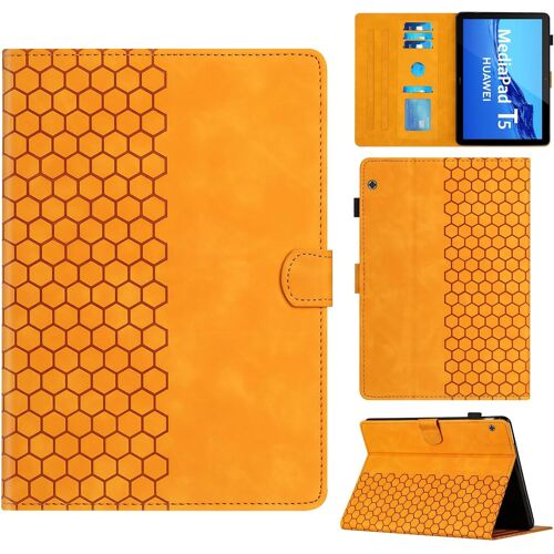 KAL-Coque Pour Huawei Mediapad T5 10.1"" 2018 Modèle Ags2-W09/W19/L09 Boîtier Avec Support Avec Fente Pour Carte, Motif Hexagonal Structuré Housse En Similicuir Pour Huawei Mediapad T5, Orange