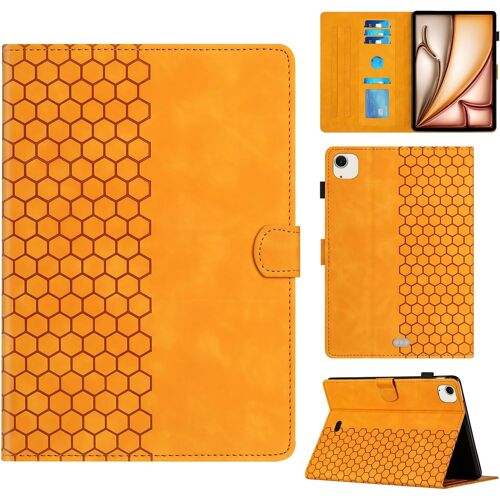 KAL-Coque Ipad Air 11 (M3/M2 2025/2024) / Ipad Air 5/4 / Ipad Pro 11 2022/2021/2020/2018 Boîtier Avec Support Avec Fente Pour Carte, Motif Hexagonal Structuré Housse En Similicuir, Orange