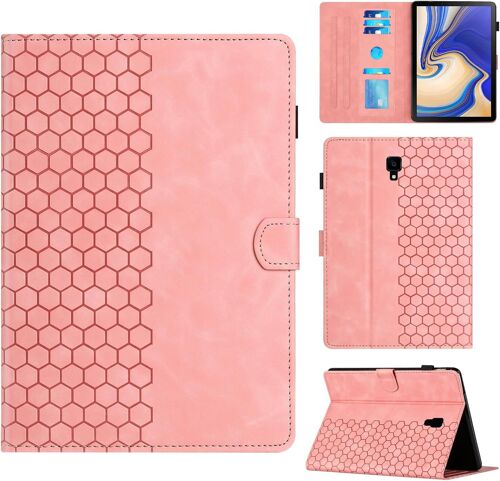 KAL-Coque Pour Samsung Galaxy Tab S4 10.5 2018 Modèle Sm-T830/T835 Boîtier Avec Support Avec Fente Pour Carte, Motif Hexagonal Structuré Housse En Similicuir Pour Galaxy Tab S4 10.5"", Rose
