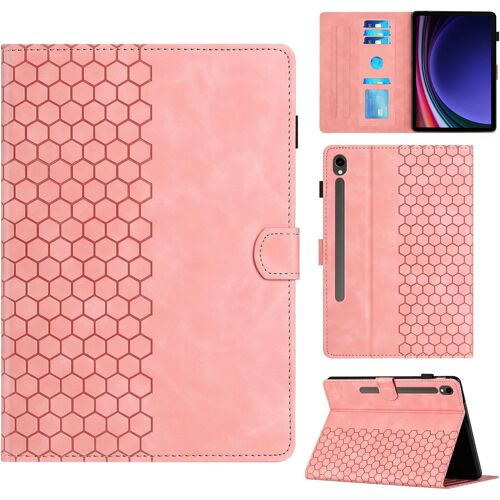KAL-Coque Pour Samsung Galaxy Tab S10 Fe 2025 10.9""/S9 Fe 2023 10.9""/S9 2023 11"" Boîtier Avec Support Avec Fente Pour Carte, Motif Hexagonal Structuré Housse En Similicuir, Rose