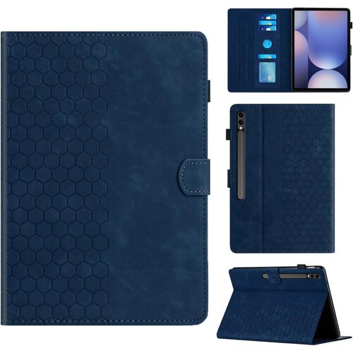 KAL-Coque Pour Samsung Galaxy Tab S10 Plus 2024/S9 Plus/S9 Fe+ 12.4"" Boîtier Avec Support Avec Fente Pour Carte, Motif Hexagonal Structuré Housse En Similicuir Pour Galaxy Tab S9+/S10+, Bleu