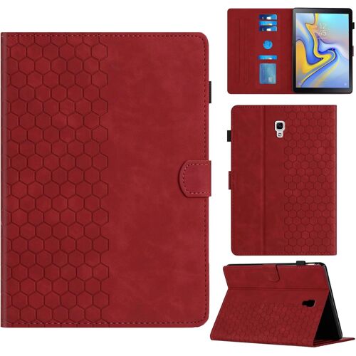 KAL-Coque Pour Samsung Galaxy Tab A 10.5 Pouces 2018 Sm-T590/T595 Boîtier Avec Support Avec Fente Pour Carte, Motif Hexagonal Structuré Housse En Similicuir Pour Galaxy Tab A 10.5"" 2018, Rouge