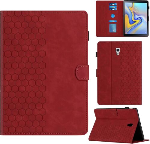 KAL-Coque Pour Samsung Galaxy Tab A 10.5 Pouces 2018 Sm-T590/T595 Boîtier Avec Support Avec Fente Pour Carte, Motif Hexagonal Structuré Housse En Similicuir Pour Galaxy Tab A 10.5"" 2018, Rouge