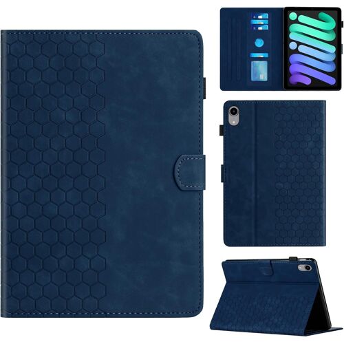 KAL-Coque Pour Ipad Mini 7 (A17 Pro, 2024)/Ipad Mini 6 (2021) 8.3 Pouces Boîtier Avec Support Avec Fente Pour Carte, Motif Hexagonal Structuré Housse En Similicuir Pour Ipad Mini 7/6, Bleu