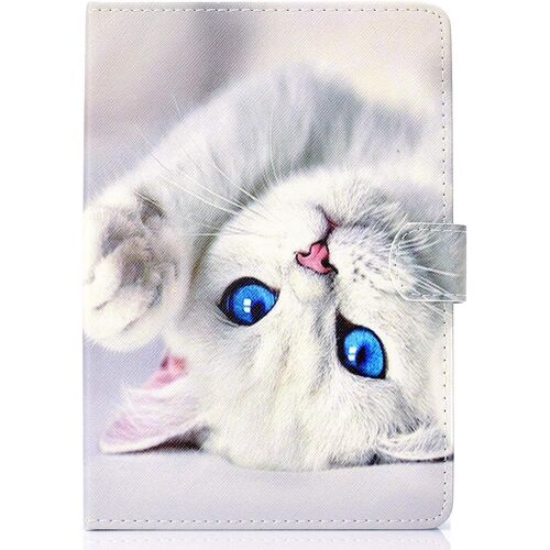 Universelle Tablette Coque De 9 A 11 Pouses, Tablette Housse Etui A Rabat Pour Samsung Tab 9.6/10.1/10.5, Ipad 9.7-11"", Lenovo Dragon Touch 10"", Fire Hd 10, Huawei 10.1-10.8"" - Chat Blanc