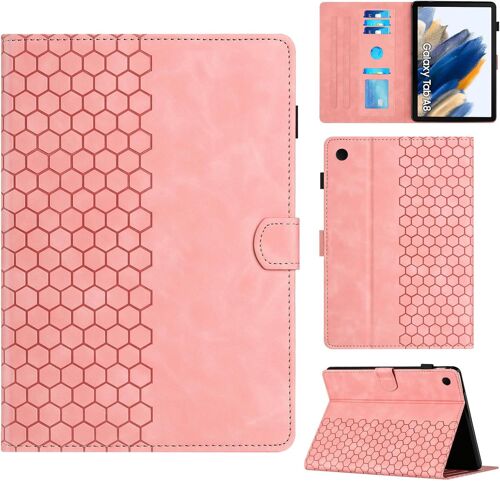 KAL-Coque Pour Samsung Galaxy Tab A8 2021/2022 10.5"" Modèle Sm-X200/X205/X207 Boîtier Avec Support Avec Fente Pour Carte, Motif Hexagonal Structuré Housse En Similicuir Pour Galaxy Tab A8, Rose