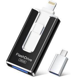 TIANYI-Cle USB 256 Go, Clé USB iPhone MFI Certifié, 4 en 1 Clef pour iPhone/Android/Type C et PC, Cle USB C Photo Stick Mémoire Externe pour Stockage Photos, Vidéos, Fichiers(Noir)