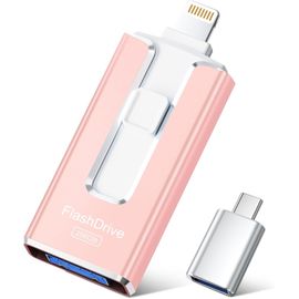 TIANYI-Cle USB 256 Go, Clé USB iPhone MFI Certifié, 4 en 1 Clef pour iPhone/Android/Type C et PC, Cle USB C Photo Stick Mémoire Externe pour Stockage Photos, Vidéos, Fichiers(Rose)