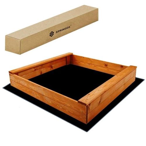 Springos® Bac À Sable En Boi,S 120x120 Cm Avec Bancs, Pour Enfants, Imprégné Respectueux De L'environnement
