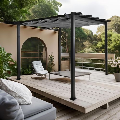 Pergola En Aluminium Hwc-N93, Pavillon De Jardin Pavillon De Jardin, Structure Stable De 8cm Toit Coulissant Uv50+ 3x3m   Gris