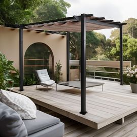 Pergola En Aluminium Hwc-N93, Pavillon De Jardin Pavillon De Jardin, Structure Stable De 8cm Toit Coulissant Uv50+ 3x3m   Taupe