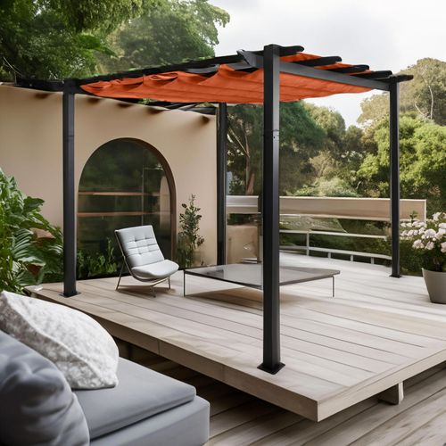Pergola En Aluminium Hwc-N93, Pavillon De Jardin Pavillon De Jardin, Structure Stable De 8cm Toit Coulissant Uv50+ 3x3m   Terracotta