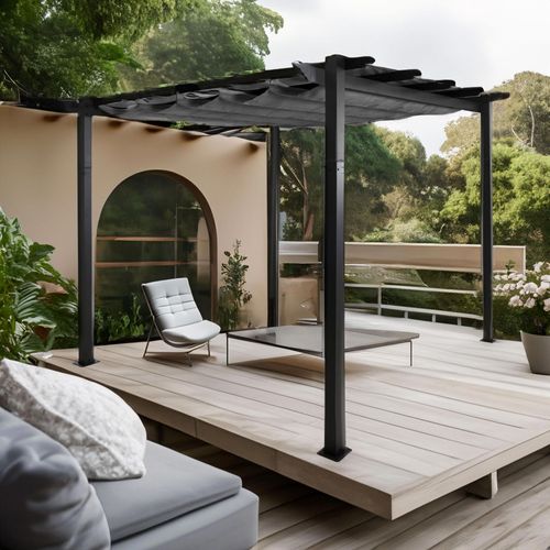 Pergola En Aluminium Hwc-N93, Pavillon De Jardin Pavillon De Jardin, Structure Stable De 8cm Toit Coulissant Uv50+ 3x3m   Anthracite