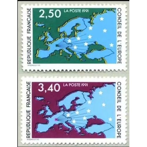 France 1991, Très Beaux Timbres De Service Neufs** Luxe Du Conseil De L' Europe, Yvert Se 106 Et 107.