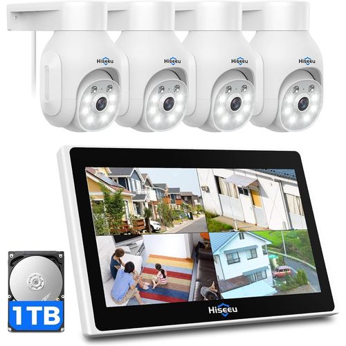 MONDODIGITALE-Ptz Kit Caméra De Surveillance Wifi Avec 10"" Moniteur,10Ch 5Mp Nvr 1Tb Hdd,4X5Mp Ptz Caméras,Vision Nocturne Couleur,Détection Humaine,Alarme Sonore Accès À Distance